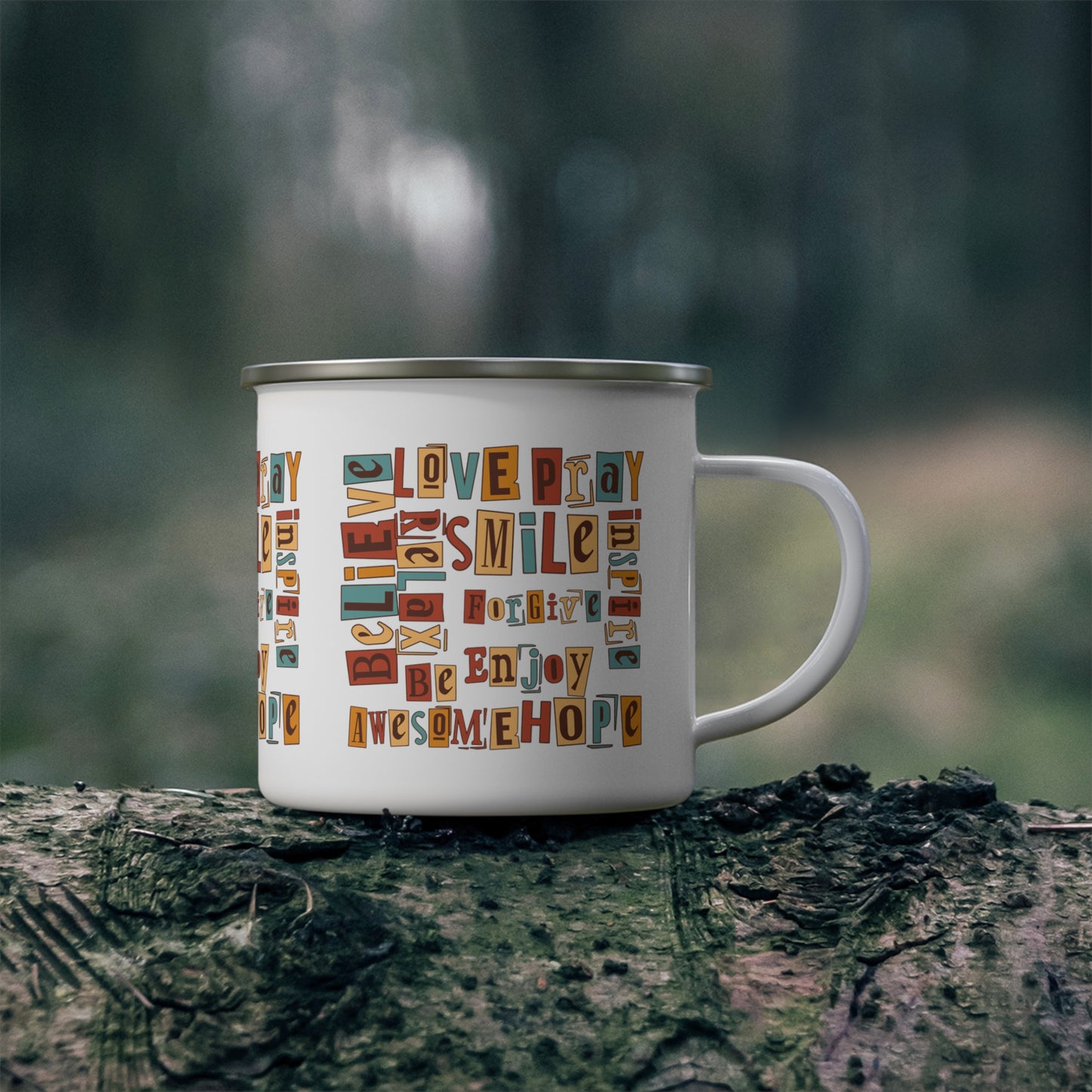 Multi text - Enamel Camping Mug