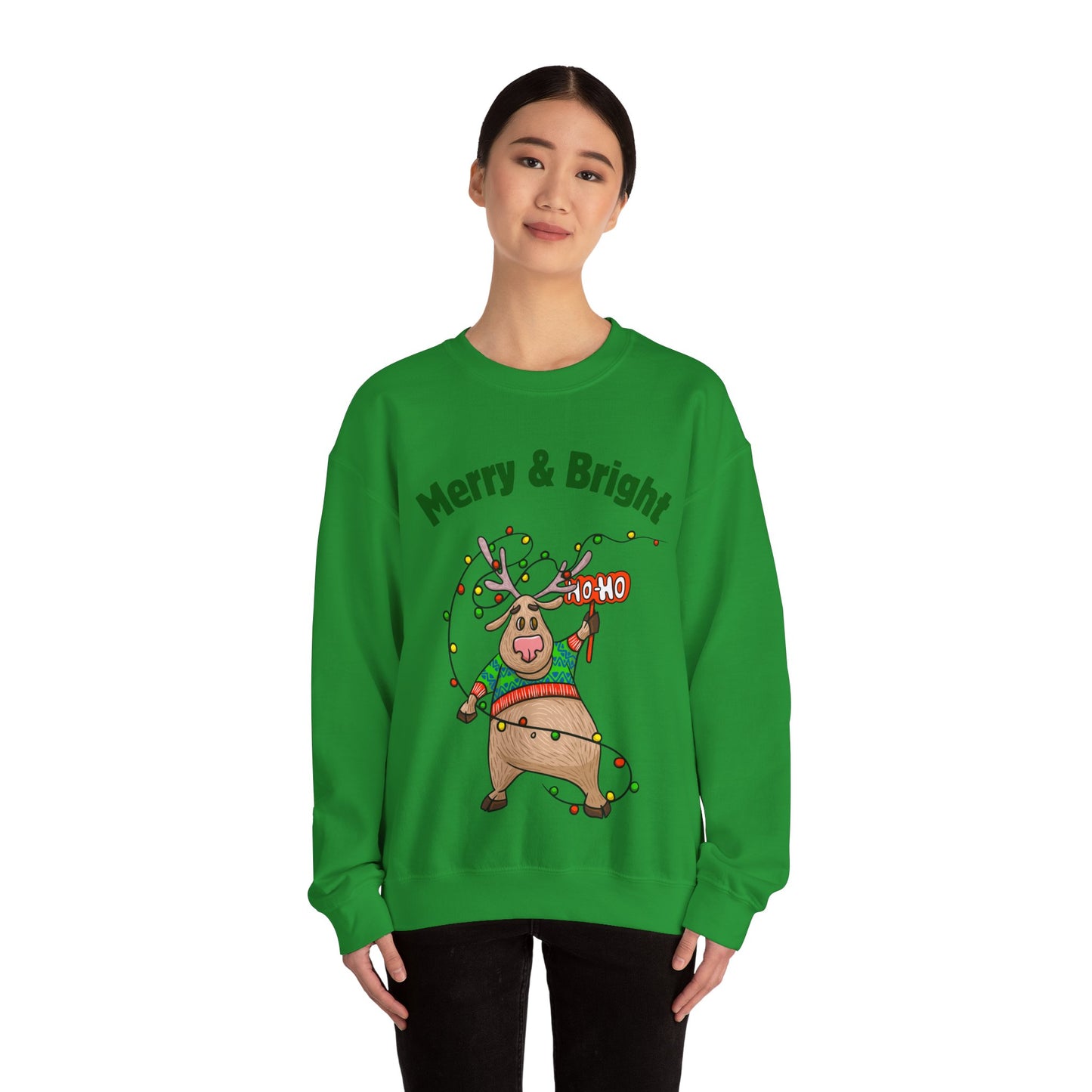 Merry & Bright Reindeer Holiday Crewneck Sweatshirt