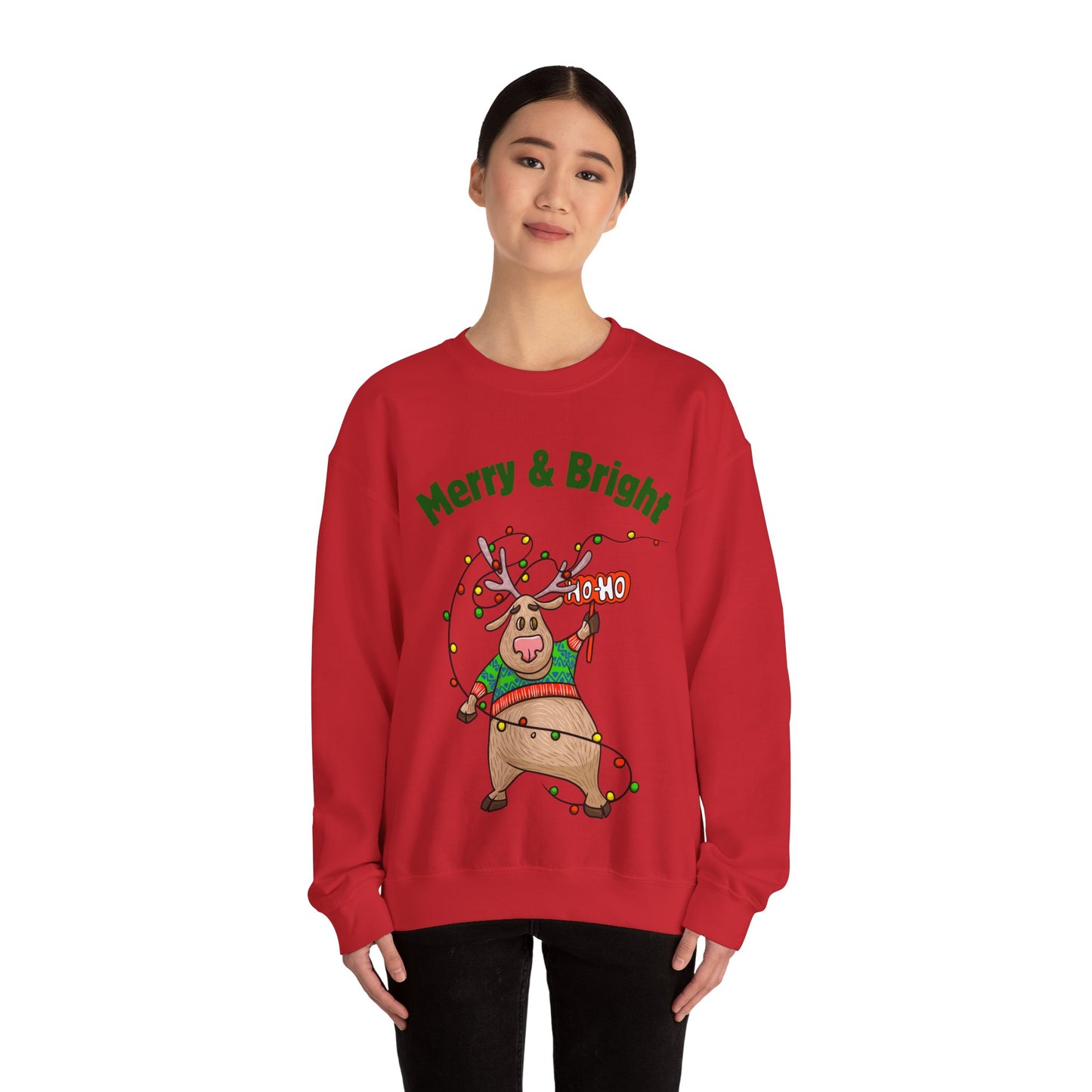 Merry & Bright Reindeer Holiday Crewneck Sweatshirt
