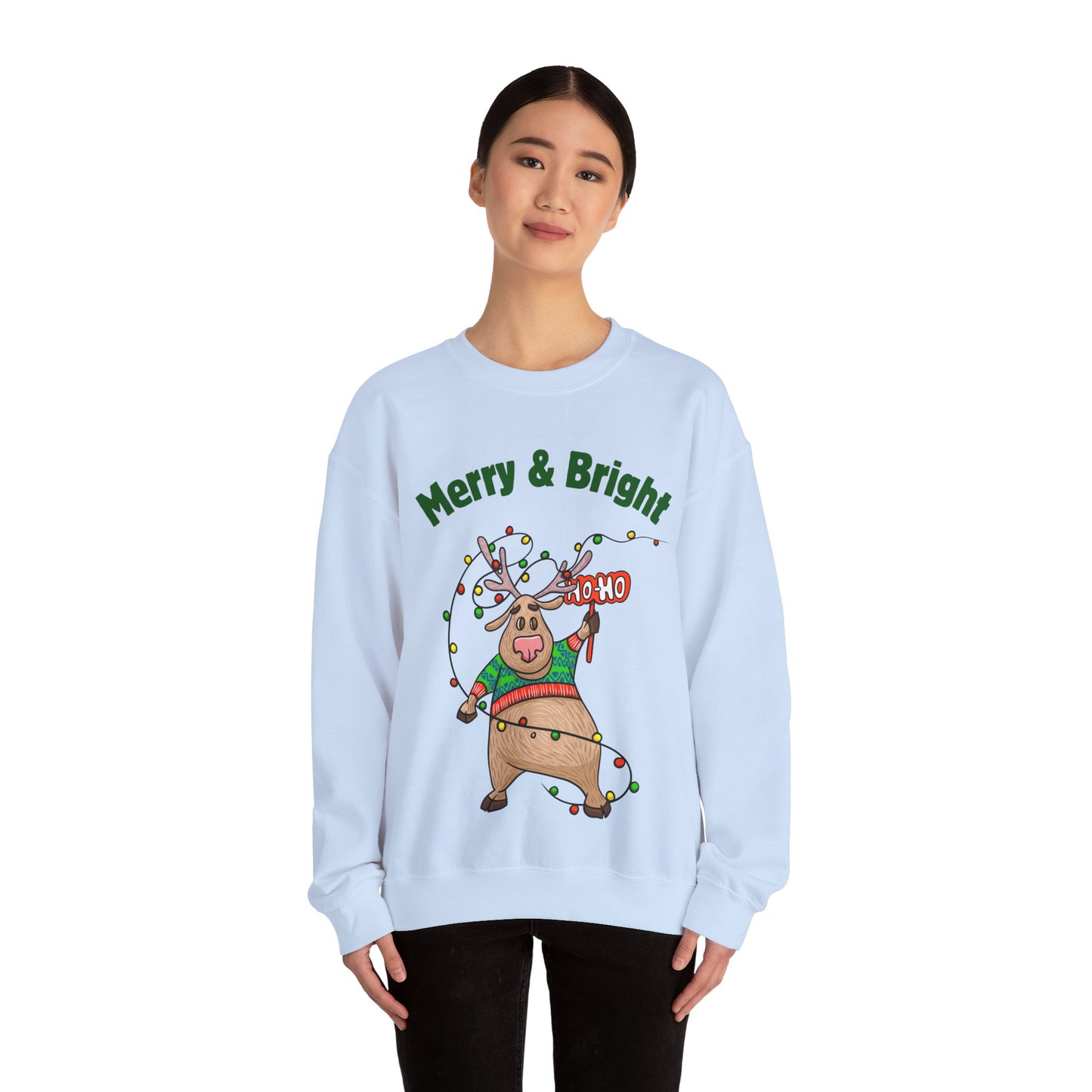 Merry & Bright Reindeer Holiday Crewneck Sweatshirt