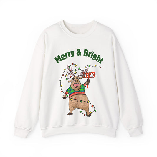 Merry & Bright Reindeer Holiday Crewneck Sweatshirt