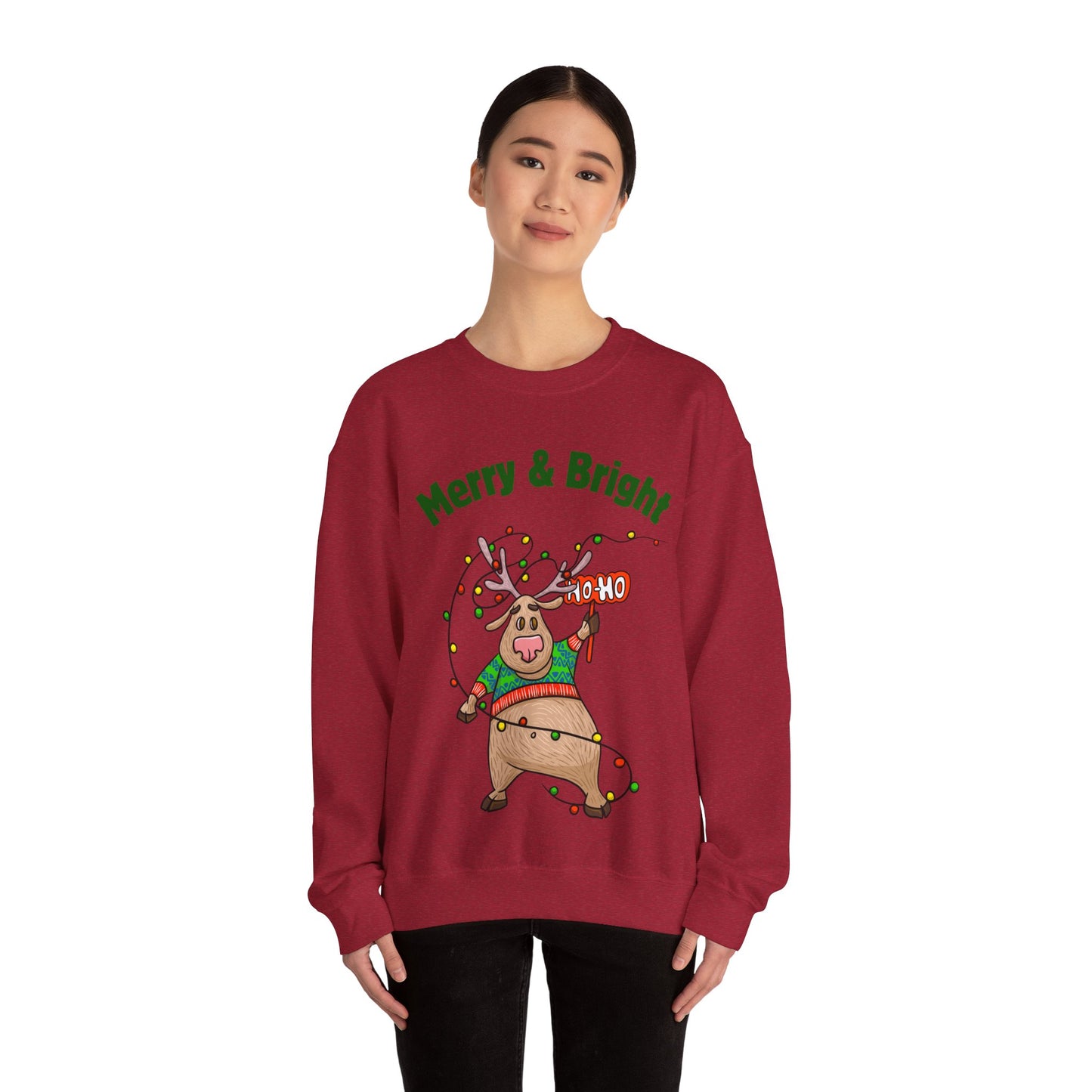 Merry & Bright Reindeer Holiday Crewneck Sweatshirt