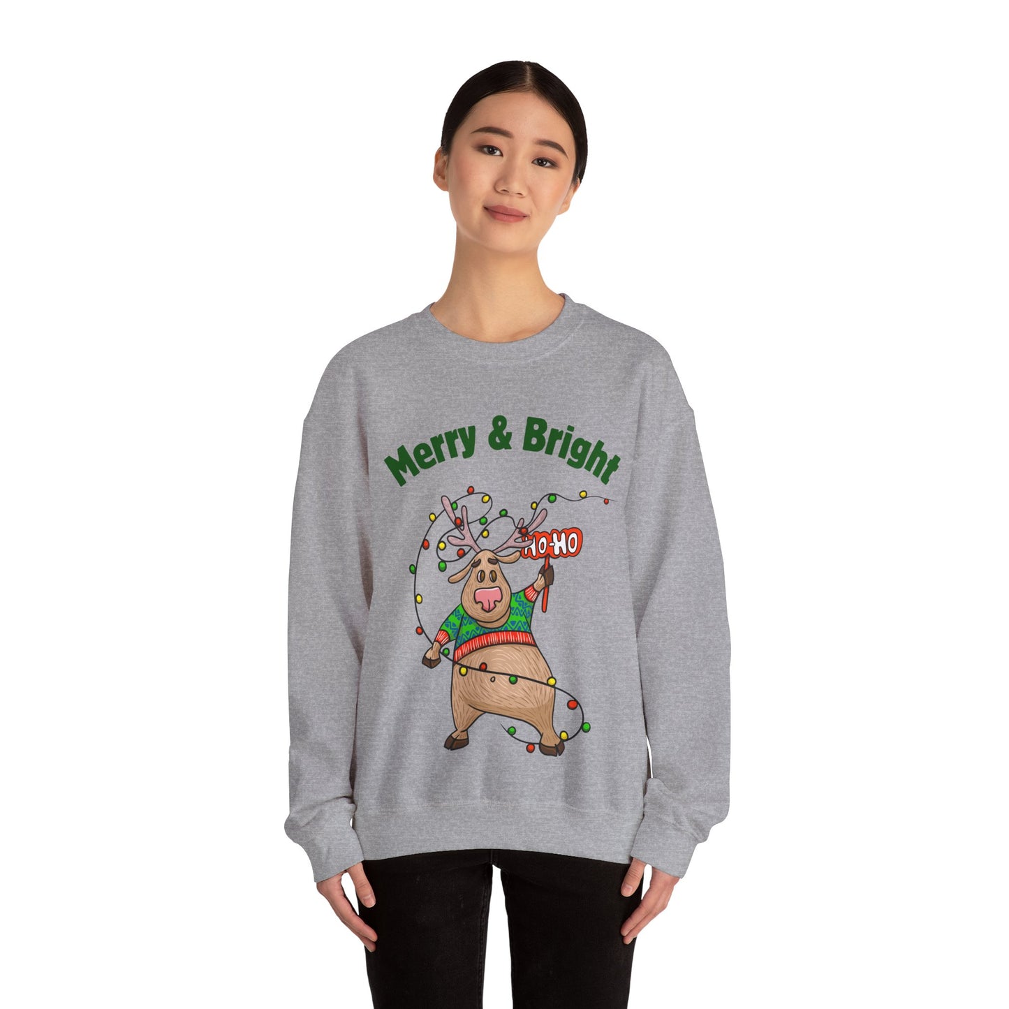 Merry & Bright Reindeer Holiday Crewneck Sweatshirt
