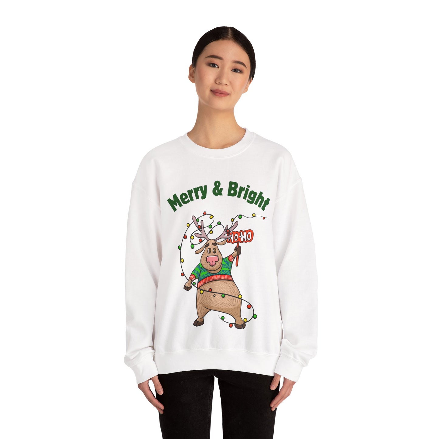 Merry & Bright Reindeer Holiday Crewneck Sweatshirt