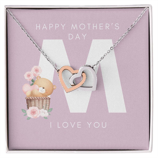 Mother's Day 'M' | Interlocking Hearts Necklace | P.Pink